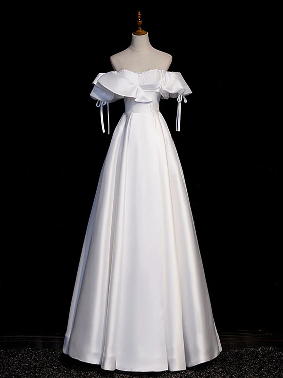 Wholesale White A-Line Satin Long Prom Dresses White Evening Dresses gowns evening dresses